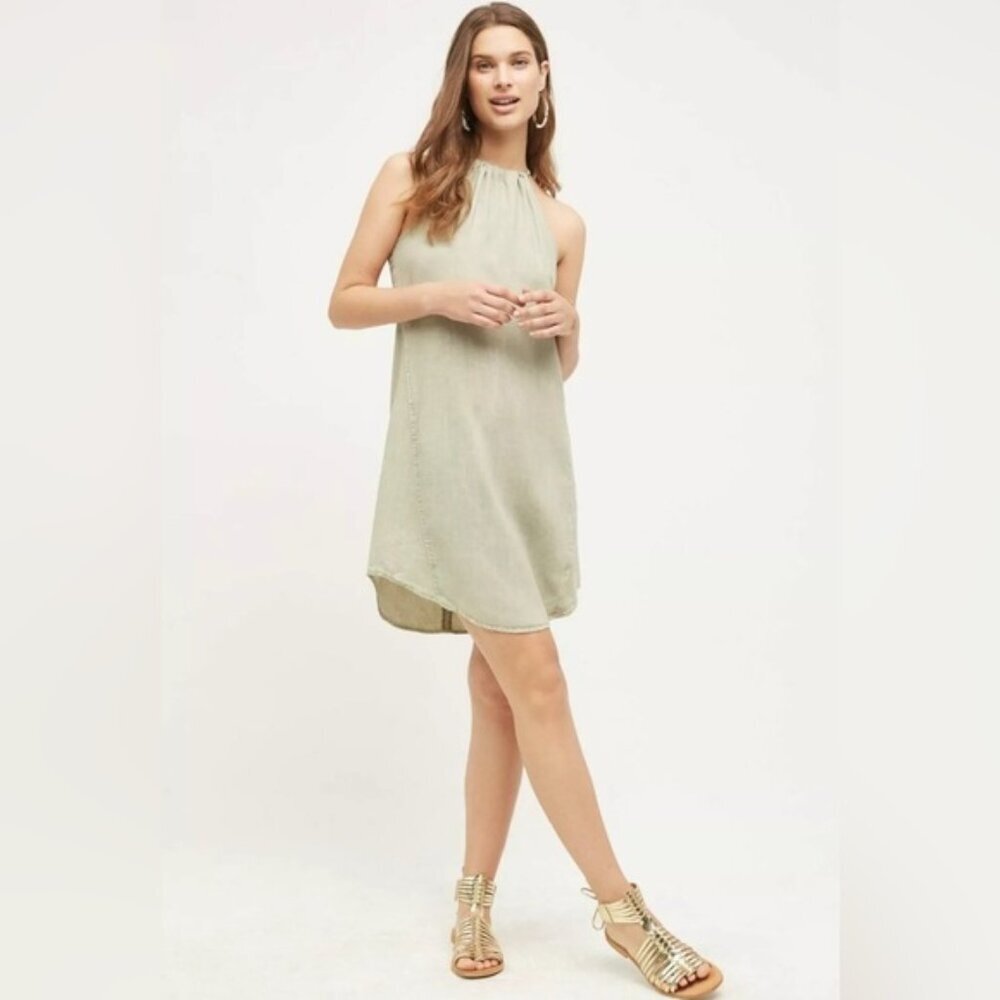 NWT Anthropologie Cloth & Stone High-Tide Halter Mini Dress Green Tencel LARGE